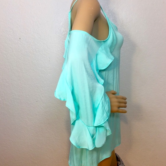 Dope NWOT Jennifer Lopez Peep Shoulder Mint Long Sleeved Top - Picture 3 of 11